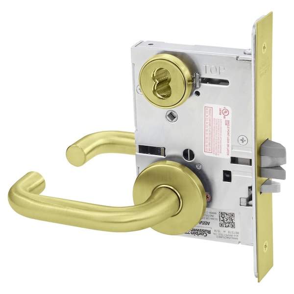 Entrance or Office Mortise Lock, LW Lever, A Rose, 7-Pin LFIC Less Core, Satin Brass